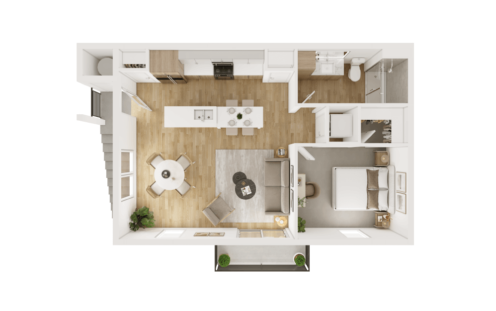 1 Bedroom 1 Bath - 1 bedroom floorplan layout with 1 bathroom and 726 square feet (Living
)