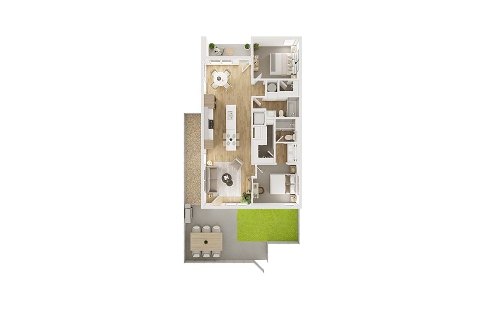 2 Bedroom 2 Bath - 2 bedroom floorplan layout with 2 bathrooms and 1009 square feet (Living
)